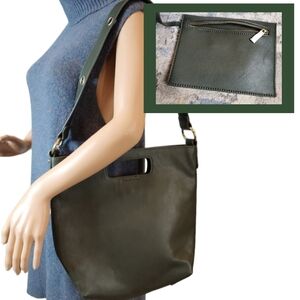 Anthropologie green bucket bag and pouch.  New.  Faux leather. 13x13.